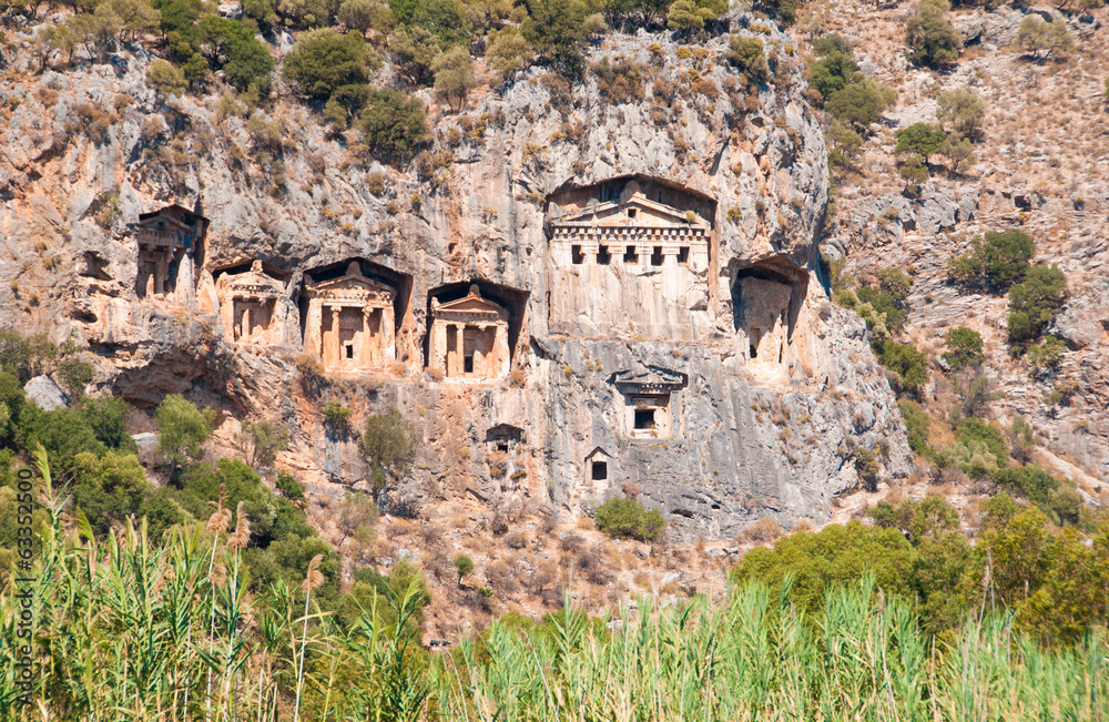 Ancient Lycian tombs - architecture in mountains of Turkey