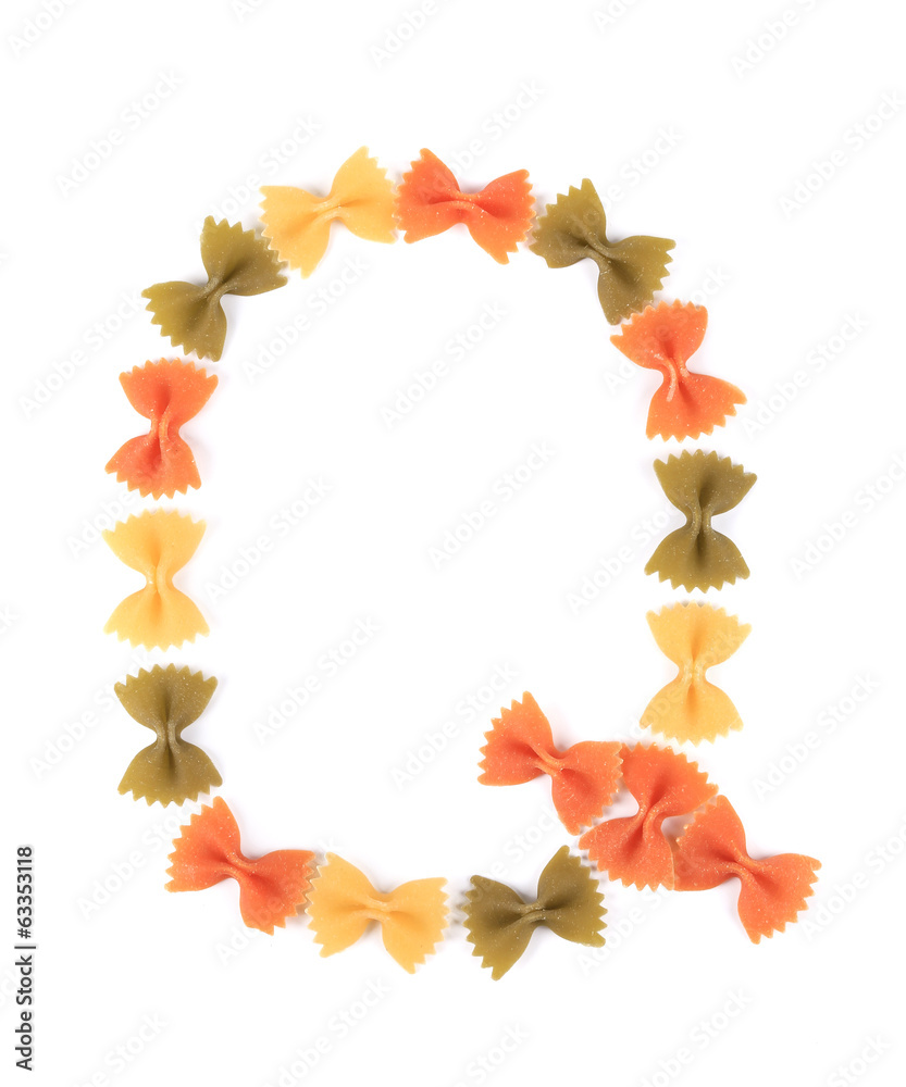 Letter Q from the colorful pasta. Letter Q from the colorful pasta.