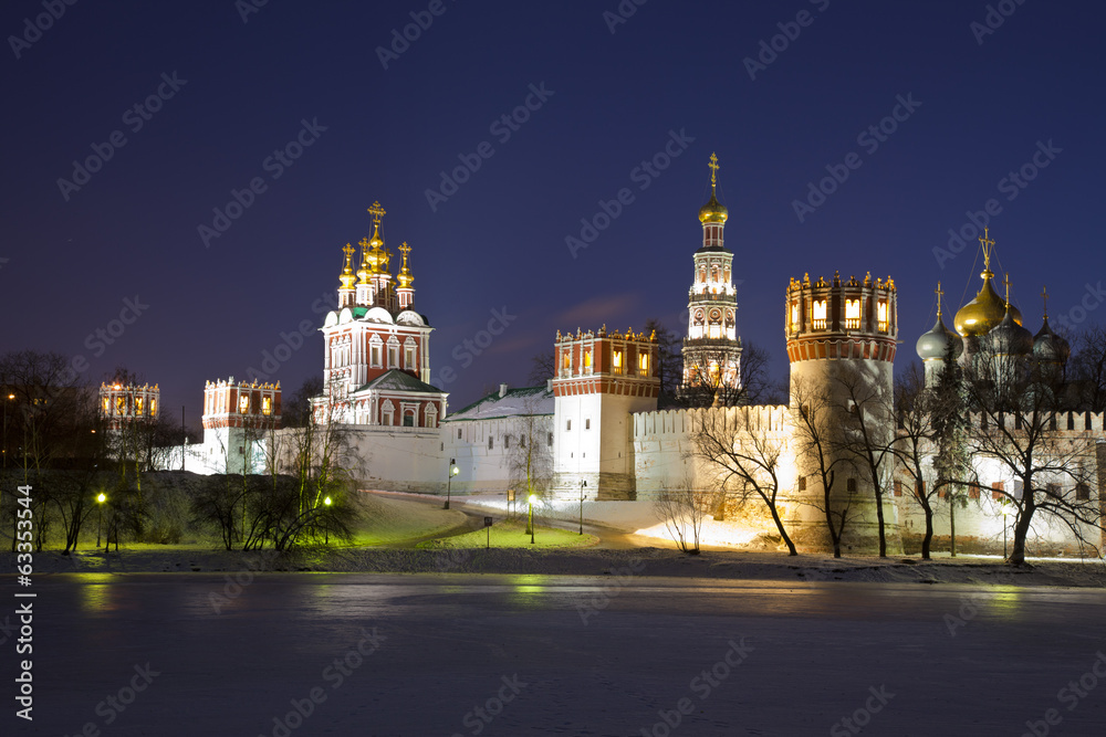 Novodevichy women's monastery at night. Moscow