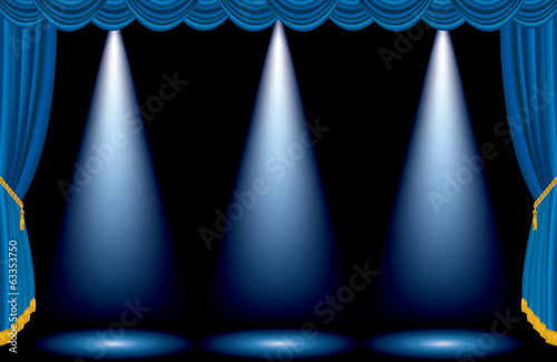 three spots on blue stage