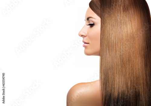 girl with blonde shining laminated hair