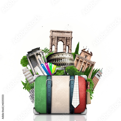 Italy, attractions Italy and retro suitcase, travel photo