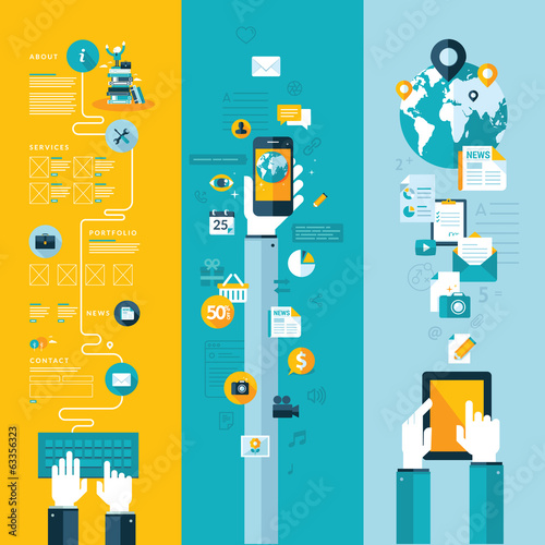 Flat design concepts for website, mobile phone and tabled