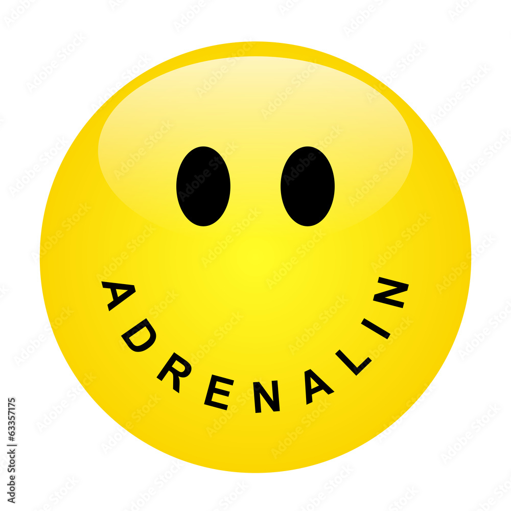 Smiley mit Schriftzug ADRENALIN als Mund – Vektor/freigestellt Stock