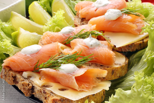 Bread with cheese, salmon and dill dip