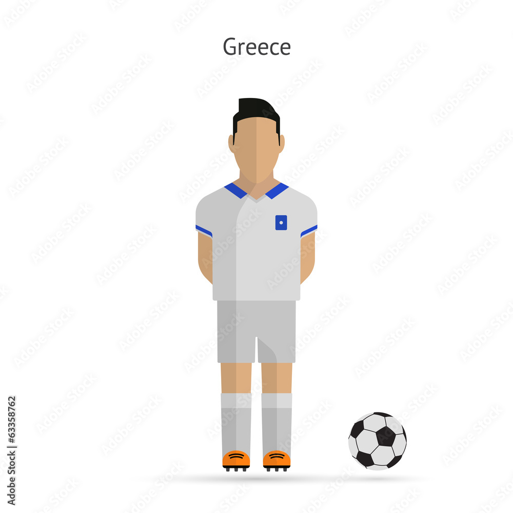 National football player. Greece soccer team uniform.