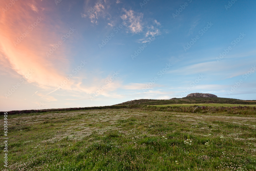 Carn Llidi, Pembrokeshire green hill at sunset