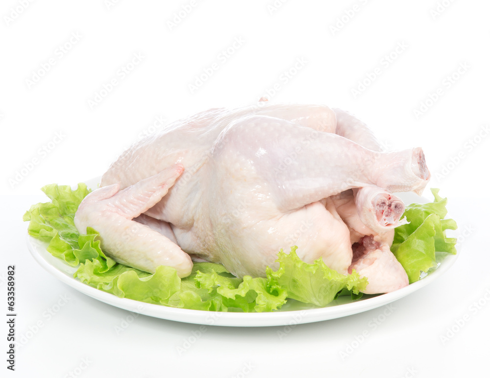 Raw crude fresh chicken on a plate garnished Raw crude fresh chicken on a plate garnished