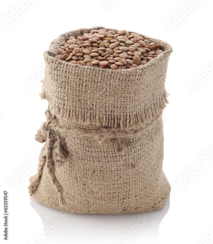 lentils in a textile sack
