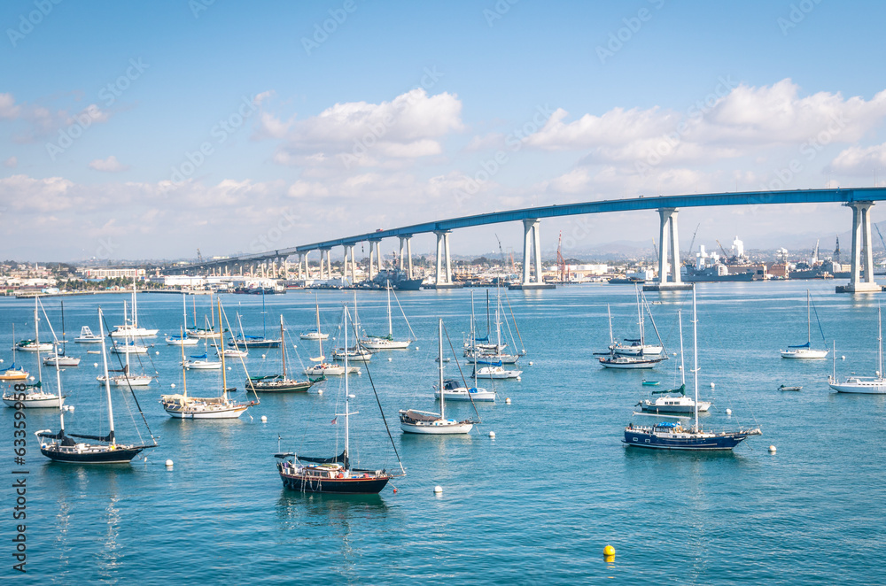 San Diego waterfront with sailing Boats