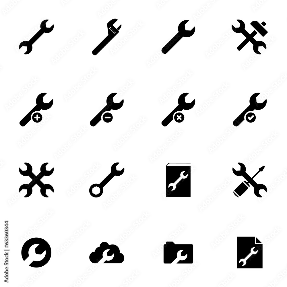 Vector black  settings wrench   icons set