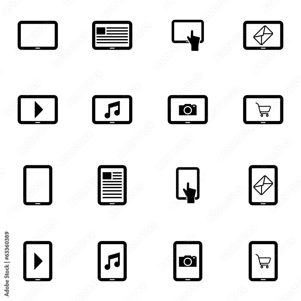 Vector black tablet icons set Vector black tablet icons set