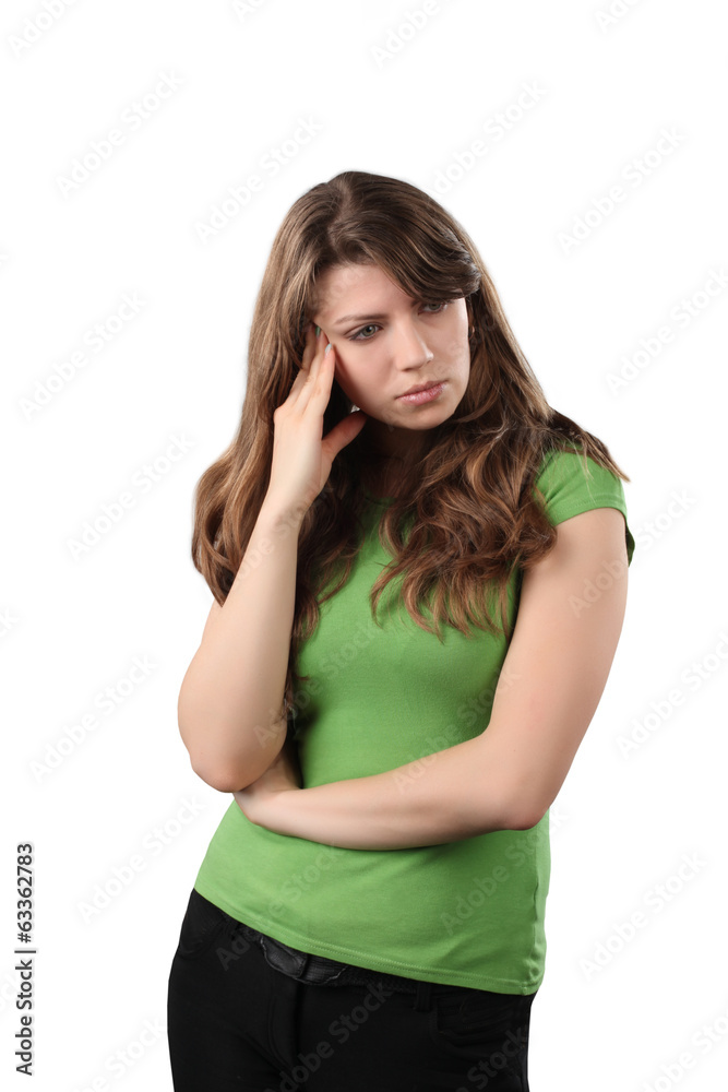 young girl headache isolated on white background young girl headache isolated on white background