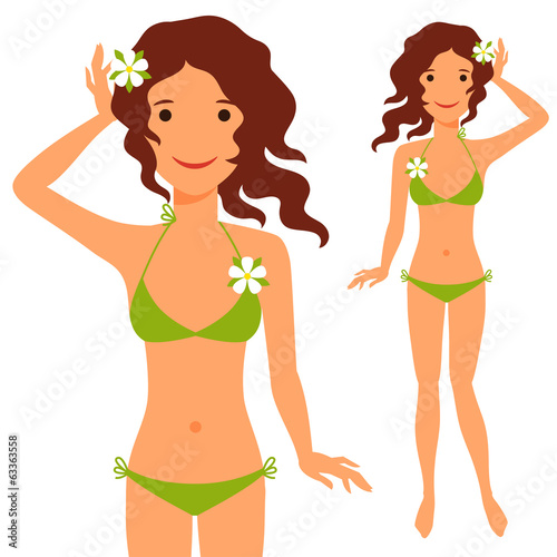 Illustration of young cute girl in swimsuit.