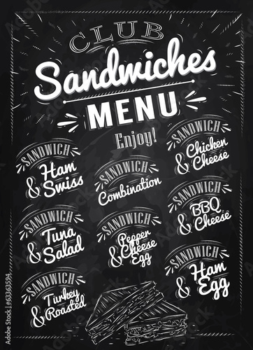 Obraz na płótnie Sandwiches menu the names of sandwiches , ham swiss, chicken w salonie