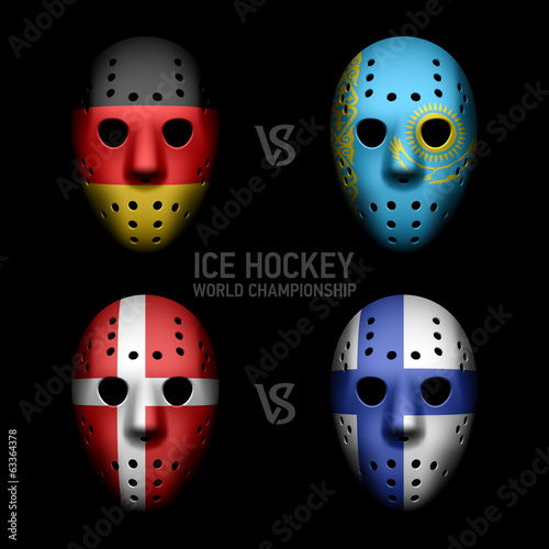 Goalie masks with flags of the Ice Hockey World Championship