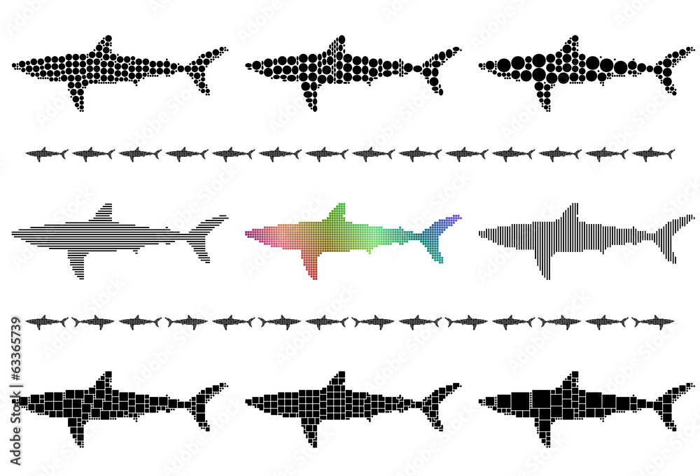 Shark silhouette mosaic set
