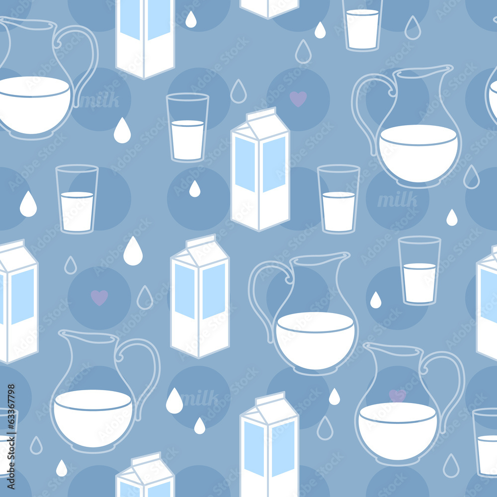 Seamless milk theme pattern. Blue color.