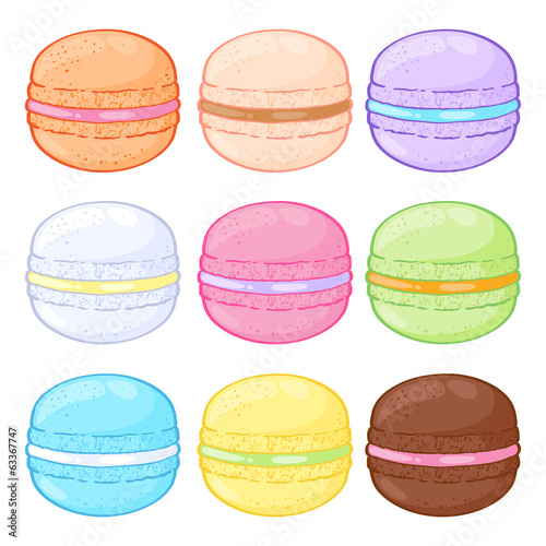 Set of assorted macarons. Macaroons on white background.