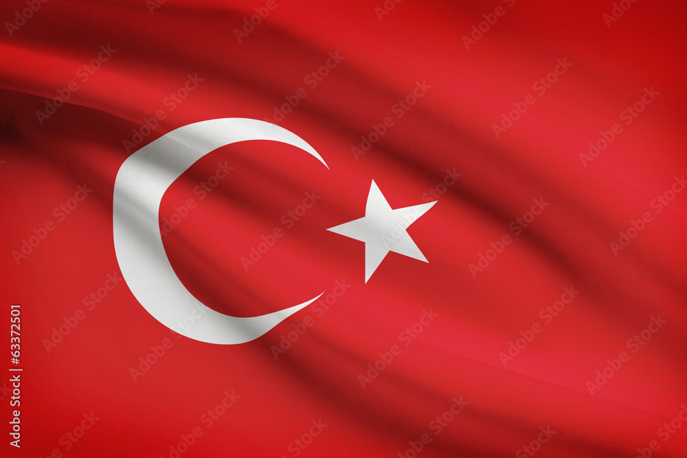 Series of ruffled flags. Republic of Turkey.