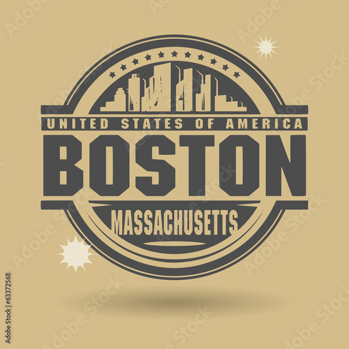Stamp or label with text Boston, Massachusetts inside