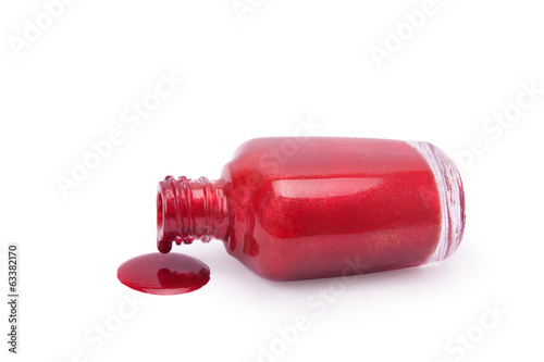 spilled nail polish in pearl red color