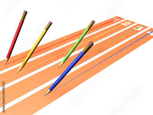 Four pencils are racing at athletic track