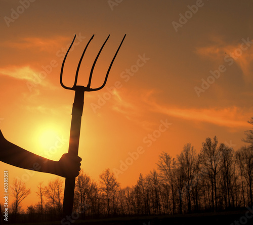 Fotografia, Obraz Woman holding hay fork