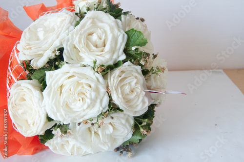 A beautiful bridal bouquet at a wedding party