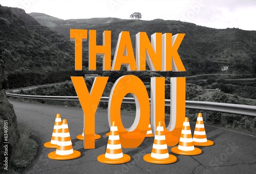 thank you sign on a road