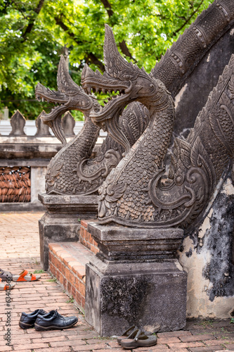 vintage old aged giant snake, in Wat Phra Kaew, Vientiane