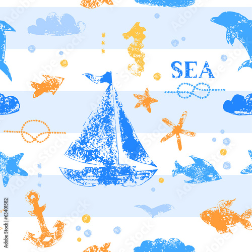 Blue orange grunge print sa...