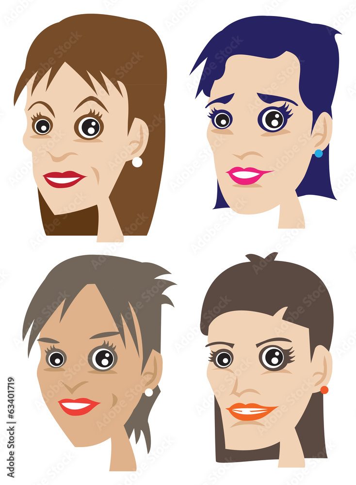 Four faces of woman with different hair style and expression Four faces of woman with different hair style and expression