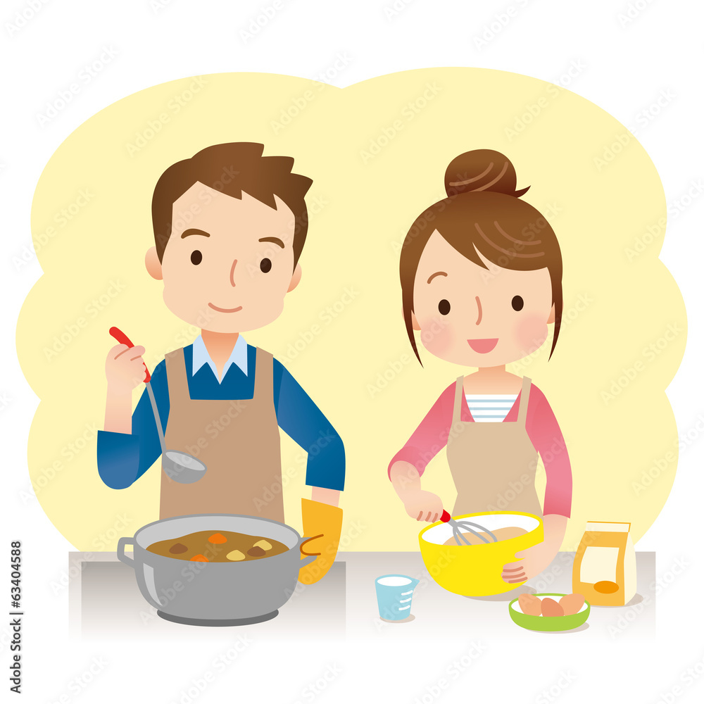 料理をする夫婦 Stock イラスト Adobe Stock