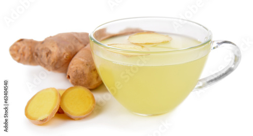 Healthy ginger tea with lemon and honey isolated on white