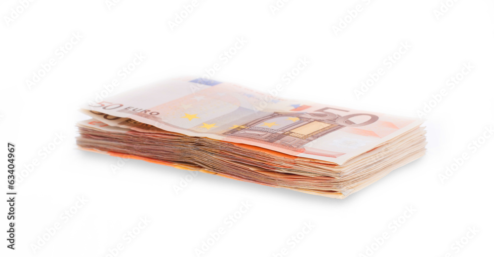 Stack of 50 euro bills, selective focus Stack of 50 euro bills, selective focus