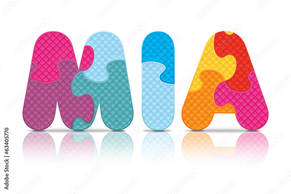 Vector MIA written with alphabet puzzle Vector MIA written with alphabet puzzle