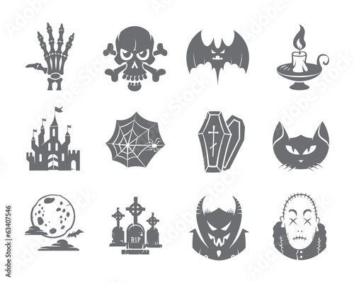 Halloween Icons Set. Isolated. Solid style.