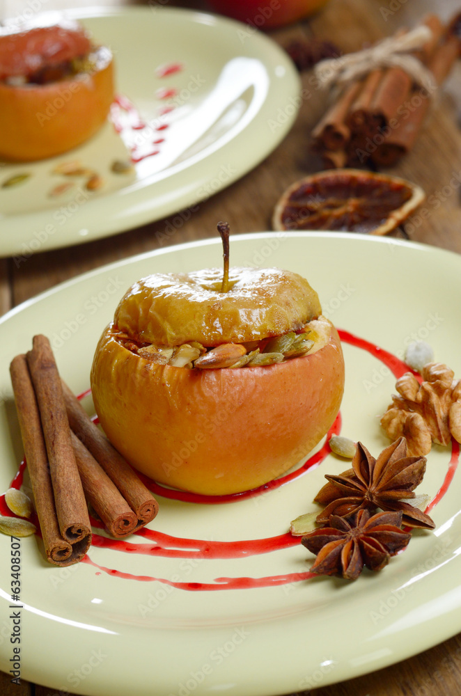 Christmas background of Homemade oven baked stuffed apples Christmas background of Homemade oven baked stuffed apples