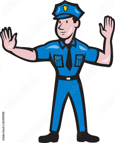 Traffic Policeman Stop Hand Signal Cartoon