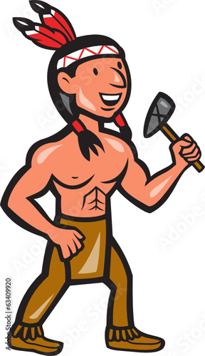 Native American Holding Tomahawk Cartoon
