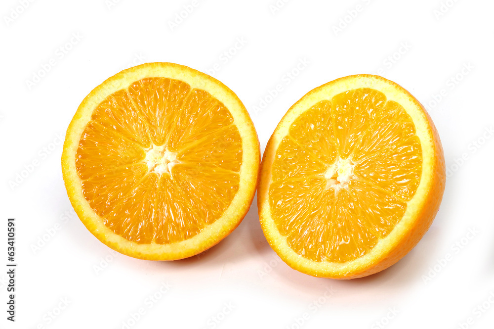 Halved fresh and healthy Orange Fruit isolated white background Halved fresh and healthy Orange Fruit isolated white background