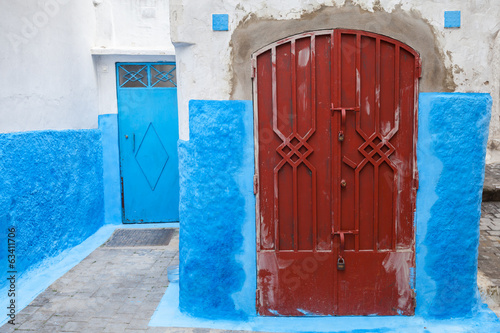 Colorful street fragment. Old Medina, historical part of Tanger © evannovostro