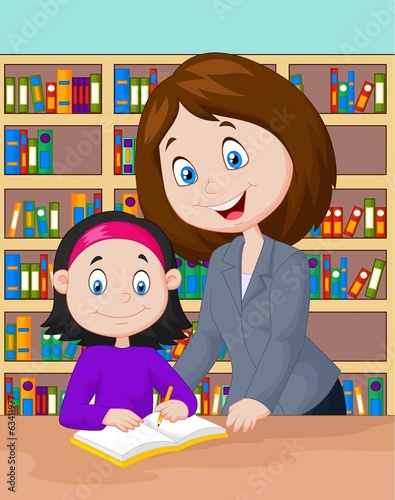 Teacher helping pupil studying