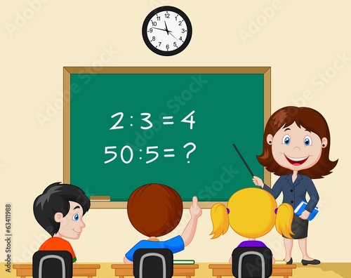 Teacher pointing at blackboard