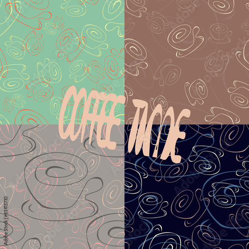 Set of seamless patterns with coffee cup
