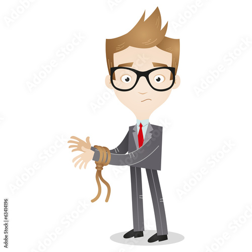 Cartoon businessman with tied hands
