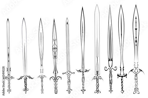 Set of silhouettes of swords tattoo