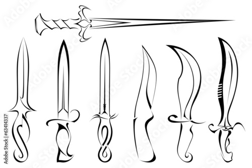 Set of silhouettes of knife tattoo