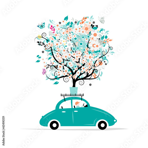 Floral tree on the car roof